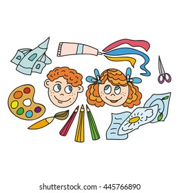 Children's art, Vector illustration.