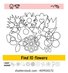 Children's assignment to find ten flowers. Preschool education