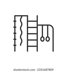 Children's attraction with a ladder, bars for a playground, linear icon. Line with editable stroke