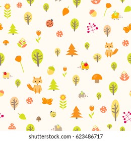 Children's autumn seamless pattern vector illustration