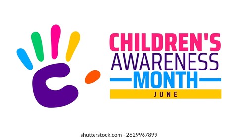 Banner de fundo ou modelo de design de cartaz do mês de conscientização infantil. observado todos os anos em junho. Conceito de férias. Use para qualquer modelo, cartão, cartaz, cartaz, modelo.