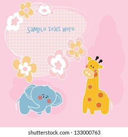children's background animals giraffe elephant flowers