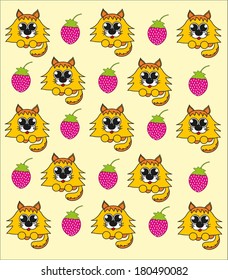 Children's background - the fox and wild berry. Vector.