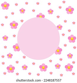 Children's background frame with pink flowers. Vector pink daisies background.