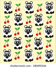 Children's background - panda and red cherry. Vector.