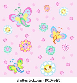 Children's background with pretty butterflies