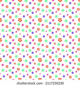 Kinderhintergrund, mehrfarbige kleine Blumen auf weißem Hintergrund, nahtloses Muster, Textur für die Gestaltung von Kleidung, Tapeten, Stoffen und Fliesen.Vektorgrafik