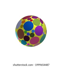 A children's ball with colorful circles of different sizes on a white background. A vector image.