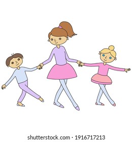 Clases de ballet infantil. Profesora de ballet y estudiantes en entrenamiento en clase de ballet