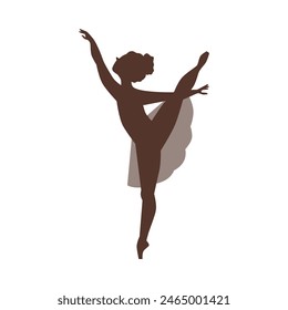 Children's ballet. Graceful vector black and white silhouette of a girl doing dance art demonstrating classical ballet. Ideal presentation for sports and health images.