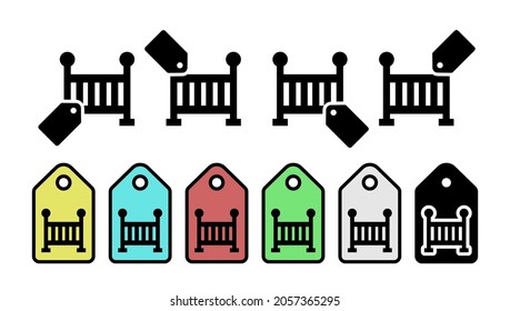 Children's bed glyph vector icon in tag set illustration for ui and ux, website or mobile application