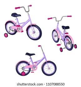 Children's Bicycle With Detachable Training Wheels, Pink - Purple Colors, Isolated On White Background