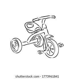 Children's bicycle. Element for extreme sports. Outdoor activity element. Black and white vector isolated on white background. children's Bicycle, vector sketch illustration