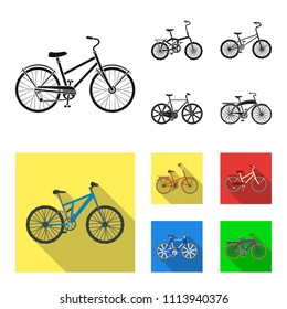 Children's bicycle and other kinds.Different bicycles set collection icons in black, flat style vector symbol stock illustration web.