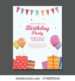 Children's birthday invitation card template in watercolor style