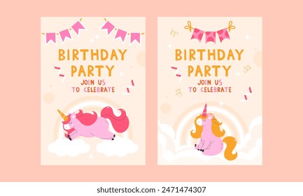 Childrens birthday invitations with unicorn. Children magic poster