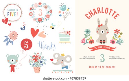 Children's birthday party invitation. Vector illustration.