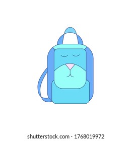 Children's Blue Backpack vector illustration isolated on white background. Back to school. Animal bag. Web Design, Icon. School supplies. Vector