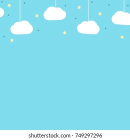 children's blue boy background with clouds and stars, for text, design, banner, invitation. 