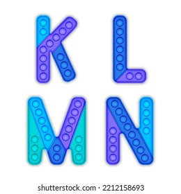 Children's blue pop it alphabet. A set of realistic antistress pop it toys in the form of an letters.