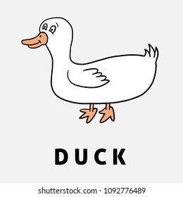 Children's book cartoon duck - cute farm animal illustration.