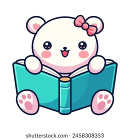 Children's Book Icon with Cute Bear in Cartoon Style. Isolated on white background. Clipping paths included.
