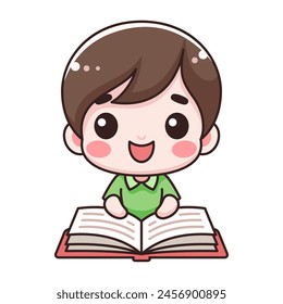 Children's Book Icon with Cute Boy in Cartoon Style. Isolated on white background. Clipping paths included.
