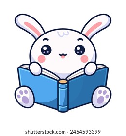 Children's Book Icon with Cute Rabbit in Cartoon Style. Isolated on white background. Clipping paths included.
