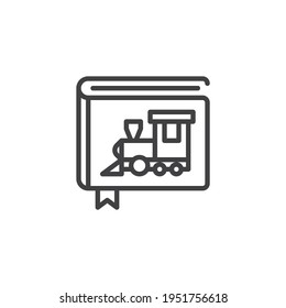 Children's book line icon. linear style sign for mobile concept and web design. Book with locomotive outline vector icon. Symbol, logo illustration. Vector graphics