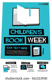 Children's Book Week (Flat Style Vector Illustration Quote Poster Design) Event Invitation with Venue and Time Details