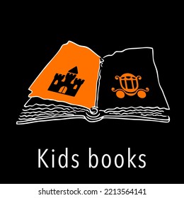 Children's books. Stylized image, symbol, icon on a black background. A hand-drawn drawing.