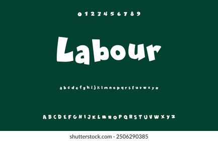 Children's bright cartoon font. ABC letters and numbers are painted creatively. Bright shiny alphabet. Cut out of paper. For birthday cards, banners, and posters. Vector