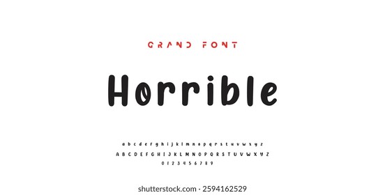 Children's bright cartoon font. ABC letters and numbers are painted creatively. Bright shiny alphabet. Cut out of paper. For birthday cards, banners, and posters. Vector