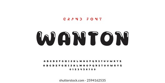 Children's bright cartoon font. ABC letters and numbers are painted creatively. Bright shiny alphabet. Cut out of paper. For birthday cards, banners, and posters. Vector