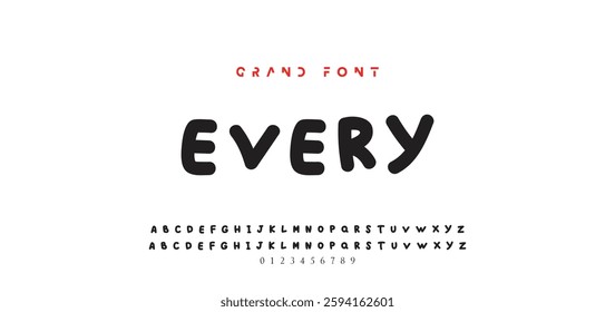 Children's bright cartoon font. ABC letters and numbers are painted creatively. Bright shiny alphabet. Cut out of paper. For birthday cards, banners, and posters. Vector