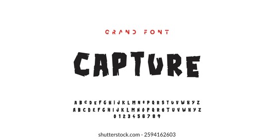 Children's bright cartoon font. ABC letters and numbers are painted creatively. Bright shiny alphabet. Cut out of paper. For birthday cards, banners, and posters. Vector