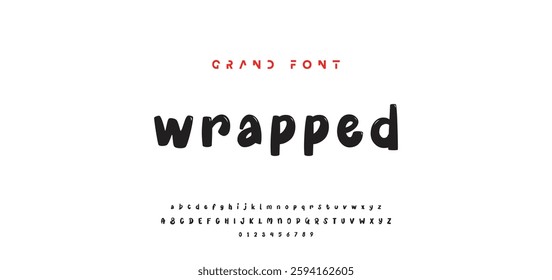 Children's bright cartoon font. ABC letters and numbers are painted creatively. Bright shiny alphabet. Cut out of paper. For birthday cards, banners, and posters. Vector
