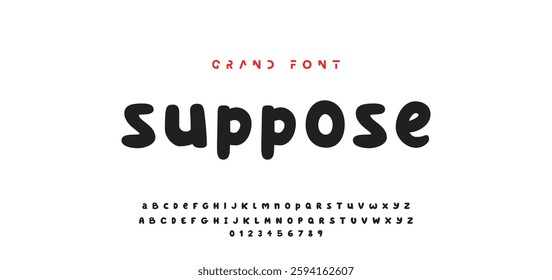 Children's bright cartoon font. ABC letters and numbers are painted creatively. Bright shiny alphabet. Cut out of paper. For birthday cards, banners, and posters. Vector