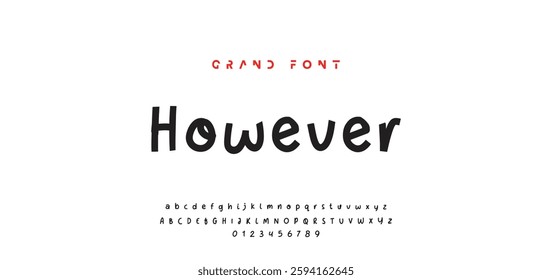 Children's bright cartoon font. ABC letters and numbers are painted creatively. Bright shiny alphabet. Cut out of paper. For birthday cards, banners, and posters. Vector