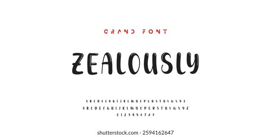 Children's bright cartoon font. ABC letters and numbers are painted creatively. Bright shiny alphabet. Cut out of paper. For birthday cards, banners, and posters. Vector
