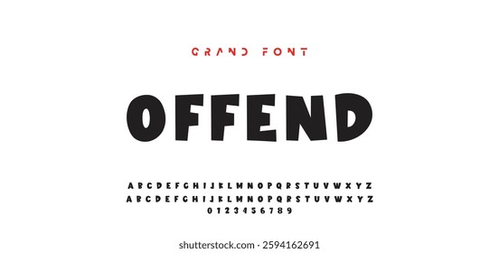 Children's bright cartoon font. ABC letters and numbers are painted creatively. Bright shiny alphabet. Cut out of paper. For birthday cards, banners, and posters. Vector