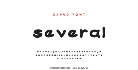 Children's bright cartoon font. ABC letters and numbers are painted creatively. Bright shiny alphabet. Cut out of paper. For birthday cards, banners, and posters. Vector