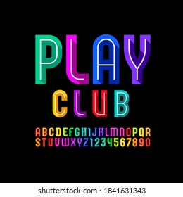 Children's bright font, alphabet in the cartoon style, cute multicolored letters and numbers, vector illustration