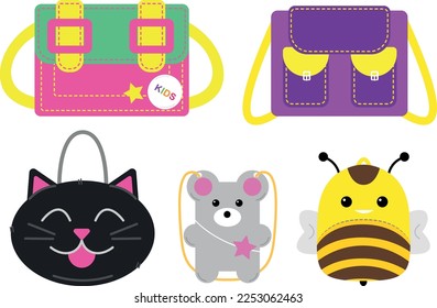 Children's bright   varied bags set  vector illustration