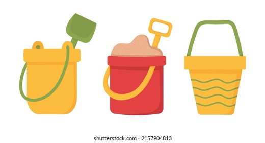 Children's bucket for playing in the sand. Doodle flat clipart. All objects are repainted.