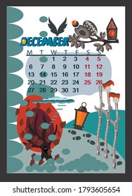 Children's calendar for 2021. Calendar months with images of cute animals in the forest. Vector illustration
