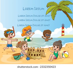Children's camp with summer scenery.kids having fun at the sea