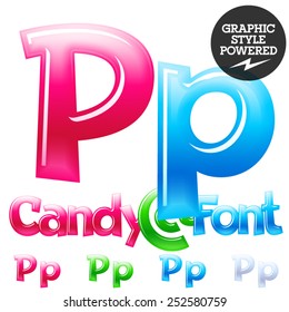 Children's candy font. Set of vector symbols. Letter P