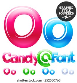 Children's candy font. Set of vector symbols. Letter O