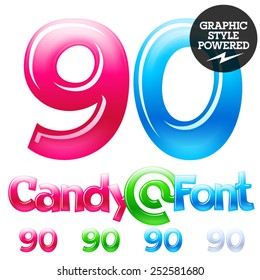 Children's candy font. Set of vector symbols. Numbers 9 0